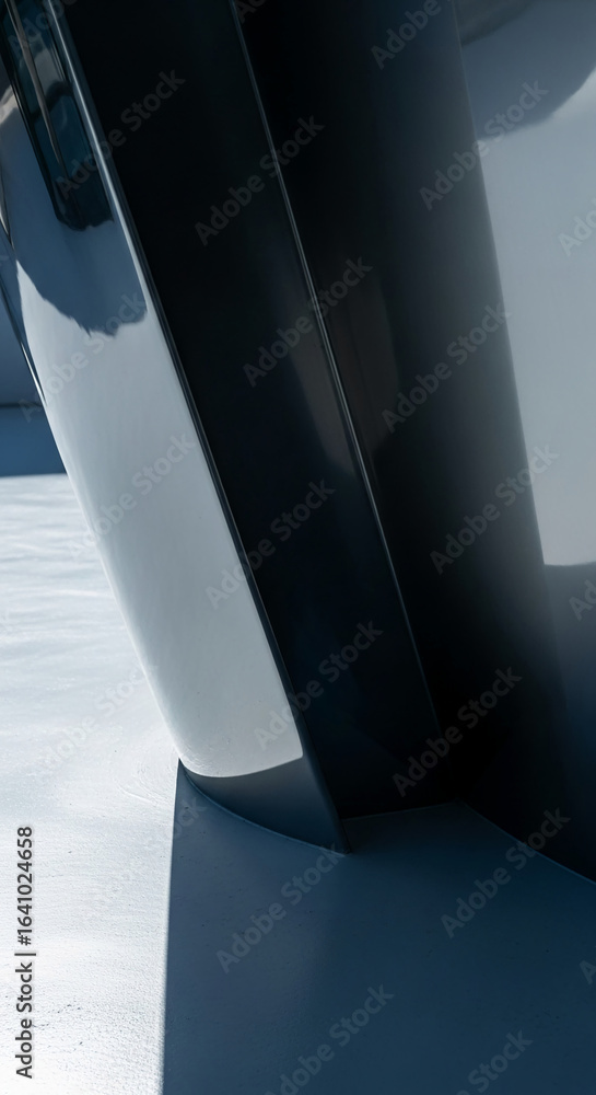 Aufkleber close-up of gray and black glossy surfaces intersecting, creating geometric abstract shapes, showcas