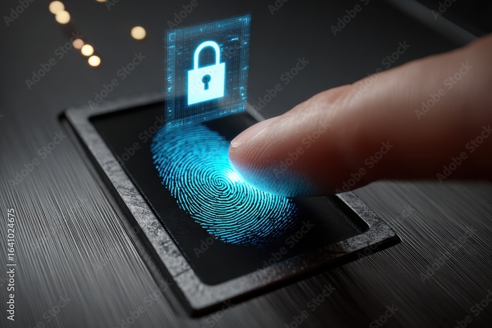 Poster fingerprint scan for secure access and biometric identification technology.