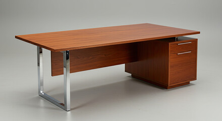 Modern Wooden Desk with Chrome Legs and Drawer Unit 1.
