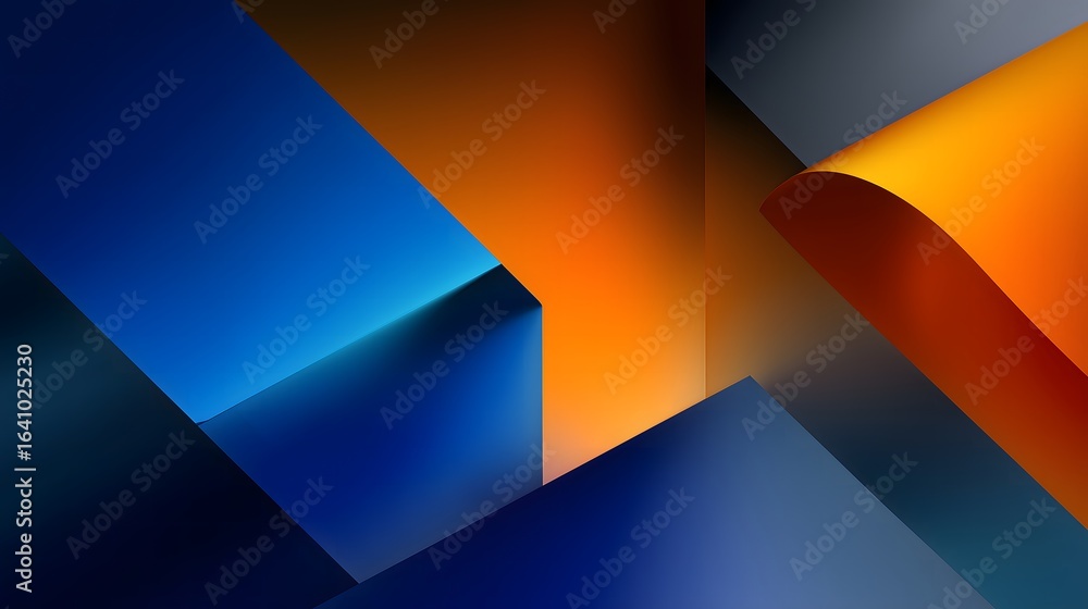 Poster dynamic 3d abstract geometric shapes with bold contrasting colors and layered composition