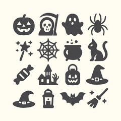 Collection of spooky halloween icons and symbols