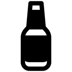Long neck beer bottle. Outlined stroke vector icon with black-filled details.