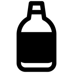 Stubby beer bottle. Outlined stroke vector icon with black-filled details.
