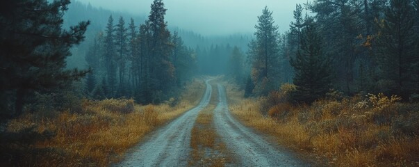 Front view of a dirt road  through the middle of a forest, showcasing the peacefulness and quiet of the natural world, Generative AI