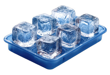 Clear ice cubes in a blue plastic tray (1)