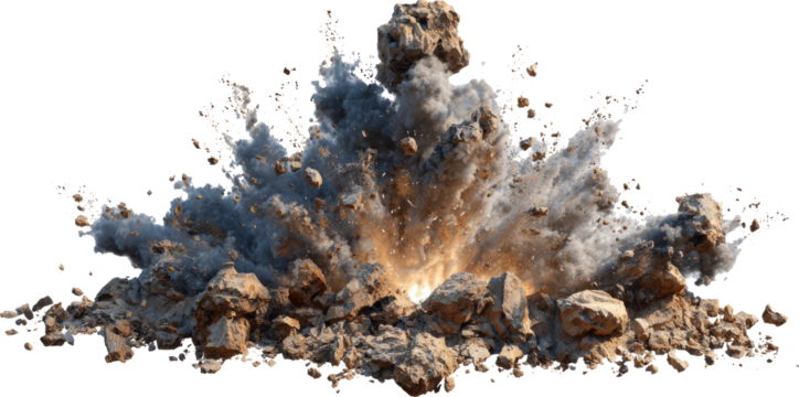 Powerful explosion blast smoke fire debris causing violent destruction