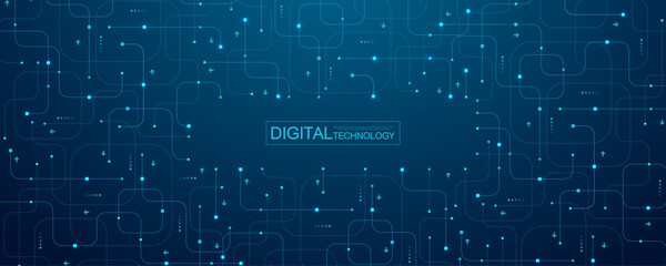 Motherboard technology circuit board texture design. Creative idea AI banner concept for internet technology. Digital motherboard concept for poster, cover, banner, header, web presentation template.