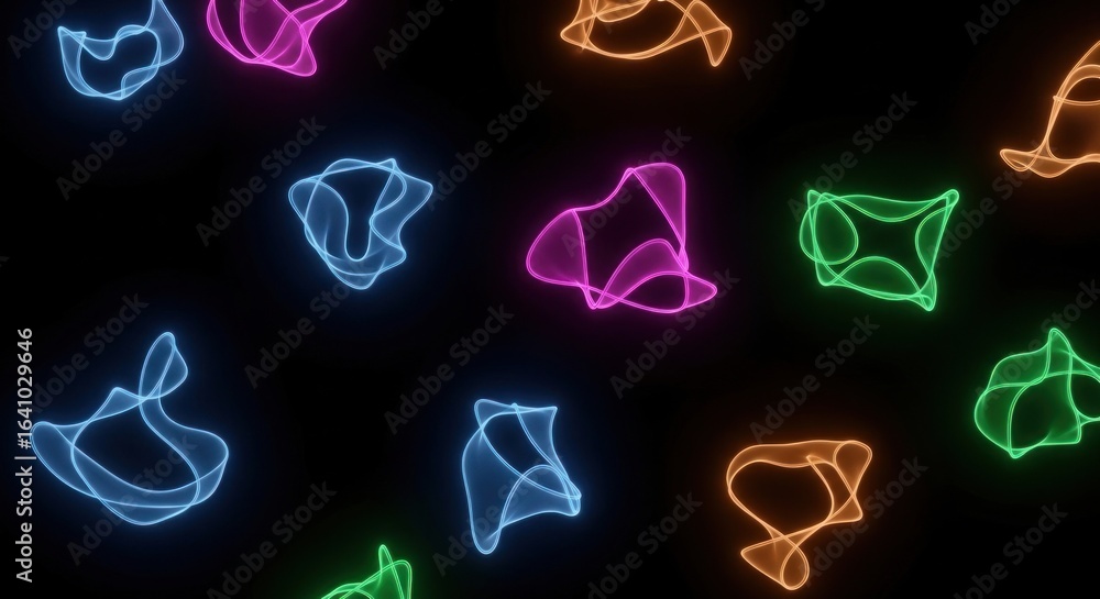 Poster radiant light forms floating on a dark plane creating a captivating visual display