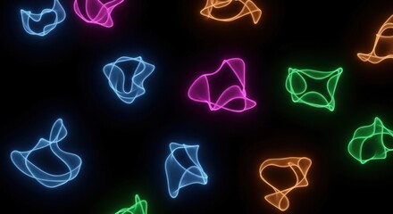 Radiant light forms floating on a dark plane creating a captivating visual display