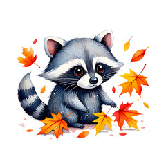 Autumn Raccoon Illustration A Charming Fall Character Design on transparent background