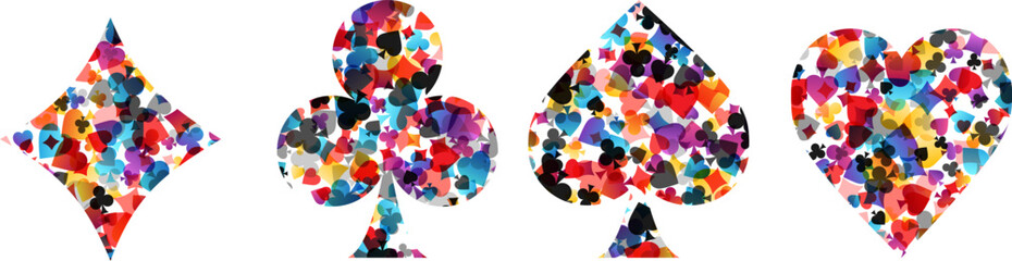 Poker card symbols. With colorful teexture