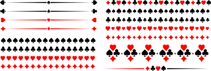 Poker card symbols. Horizontal dividers. Vector isolated design elements