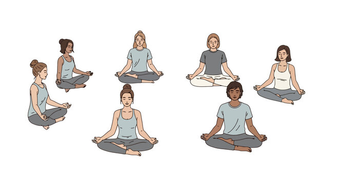 Diverse Group Practicing Meditation in Lotus Position, Promoting Wellness, Mindfulness, and Healthy Lifestyle for Mental and Physical Health.