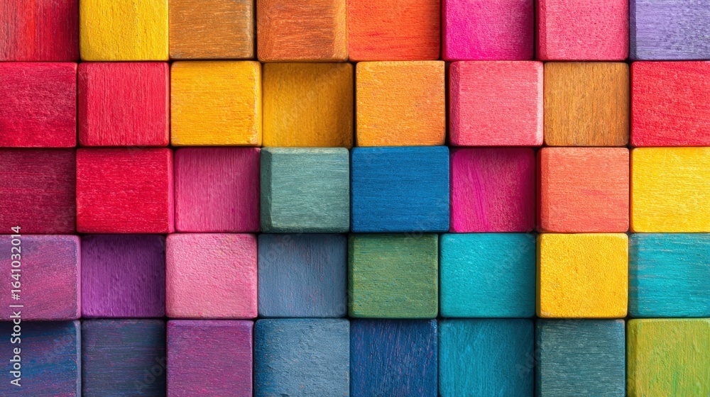 Aufkleber colorful wooden blocks background, vibrant array of cubes, creative texture and playful design eleme