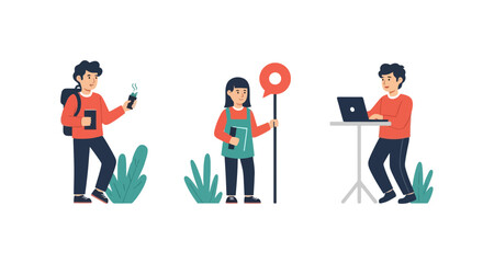 Diverse Individuals Engaging in Modern Lifestyles and Digital Activities, Ideal for Illustrating Contemporary Living, Remote Work, and Technological Integration