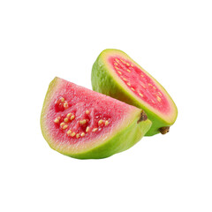 Two Slices of Fresh Red Guava Fruit Isolated on Black Background