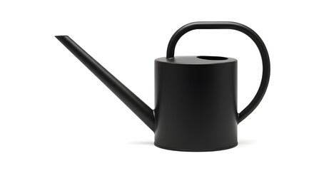 Black watering can on white background