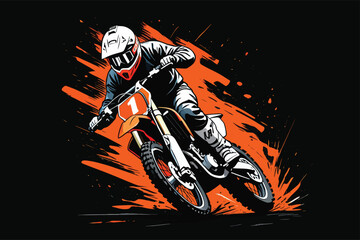 Motocross Rider in Action A Dynamic Vector Illustration of Skill Speed and Dirt Bike Thrills on a Black Backdrop