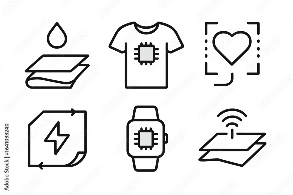 Poster icons representing smart textiles and wearable technology showing various applications in health and