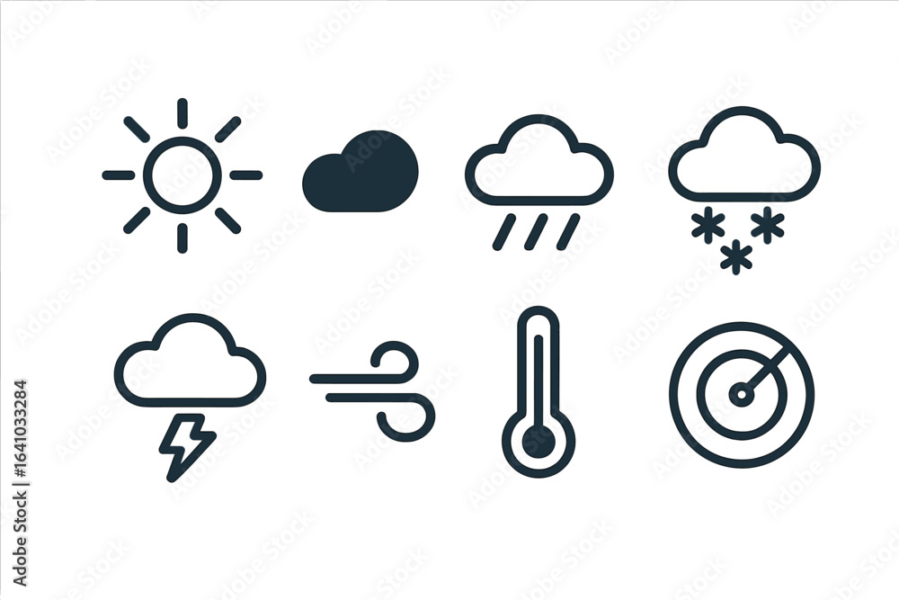 Poster weather symbols representing different atmospheric conditions for an educational display