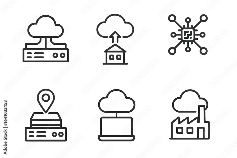 Poster cloud computing icons illustrating connectivity, networking, and data transfer in a digital environm