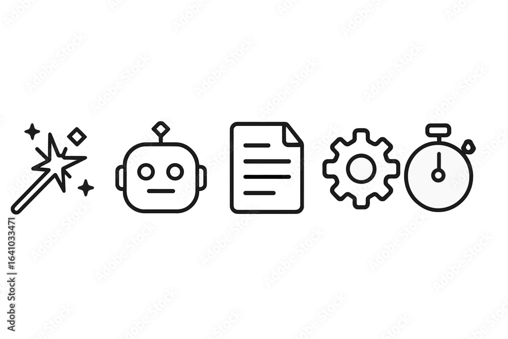 Poster creative illustrations depicting various technology concepts like automation, documentation, and tim