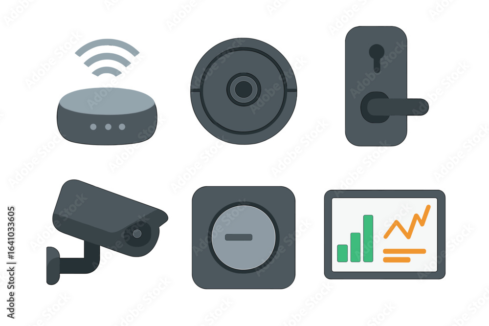 Poster Home automation icons representing smart security and monitoring systems