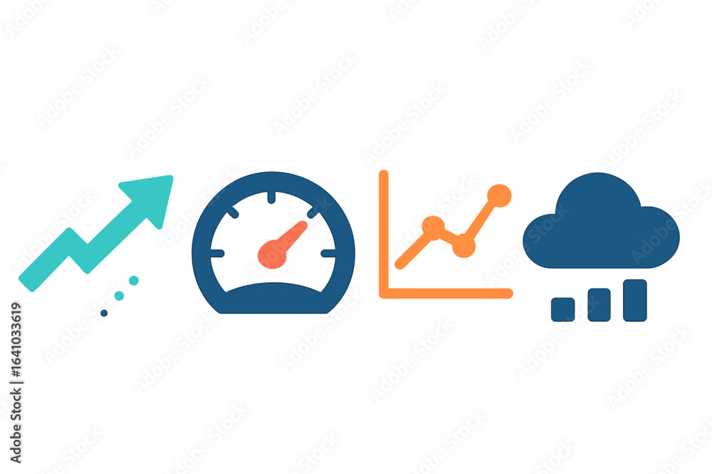 Poster Visual representation of business growth metrics and analytics components illustrating trends and data in a modern setting
