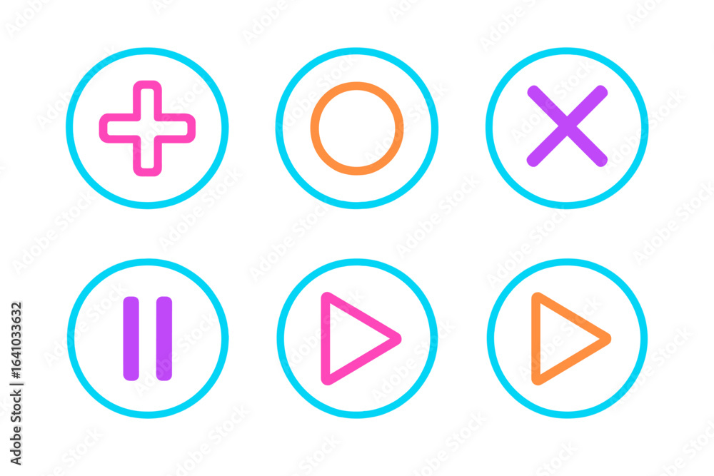 Poster colorful symbols representing various actions for user interfaces in modern digital design