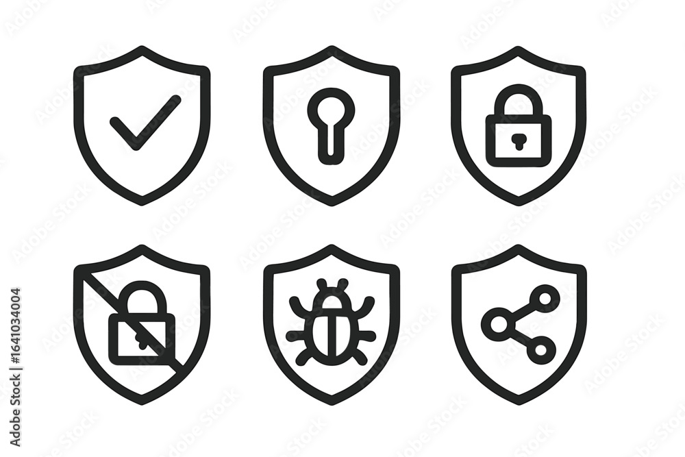 Poster security icons representing safety, access control, and data protection concepts in a minimalist des