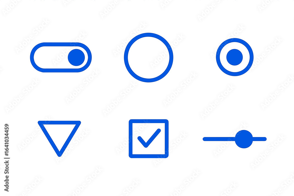 Poster blue icons depicting various user interface elements designed for digital applications in a clean la