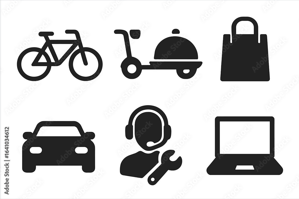 Poster delivery and transportation icons representing various modes and services for easy navigation