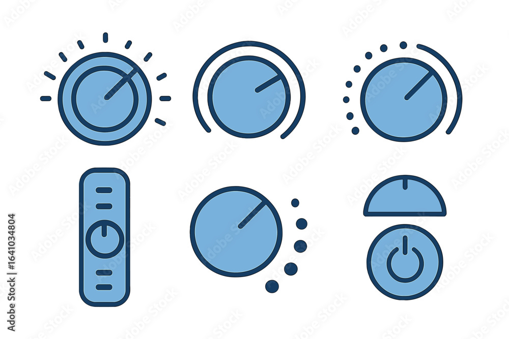 Poster dial icons representing different settings in a minimalistic design