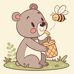Vector Design of a Bear Cub Enjoying Fresh Honey
