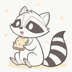 Minimalist Cute Raccoon with Crumbs and Happy Expression
