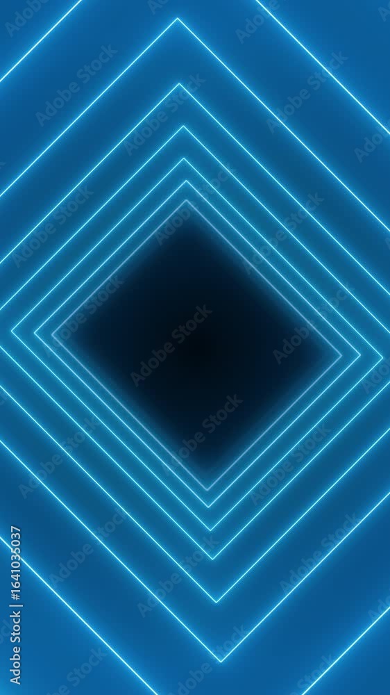 Poster vertical video animation of abstract glowing motion design with blue neon cubes - abstract backgroun