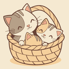Snuggling Baby Cats in Basket Vector
