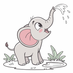 Cute Splashing Elephant in a Joyful Scene
