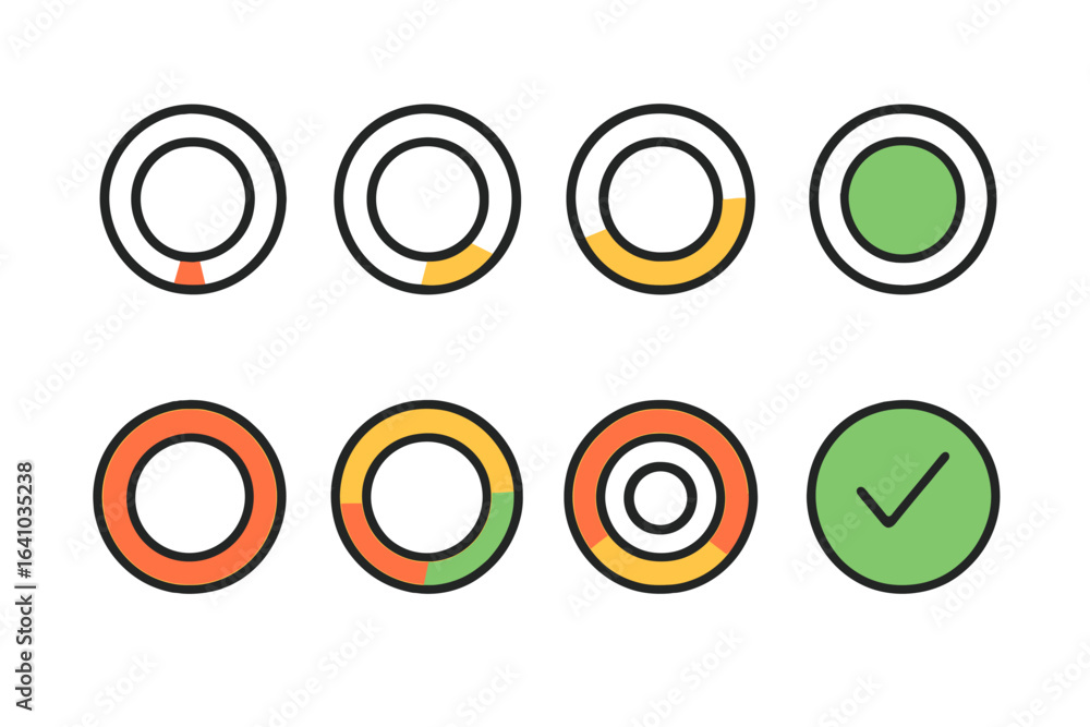 Poster circular progress indicators showcasing different completion states in a minimalist design for user 