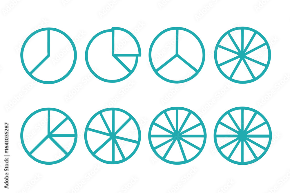 Poster various geometric shapes depicting segmented circles arranged in two rows with multiple designs and 