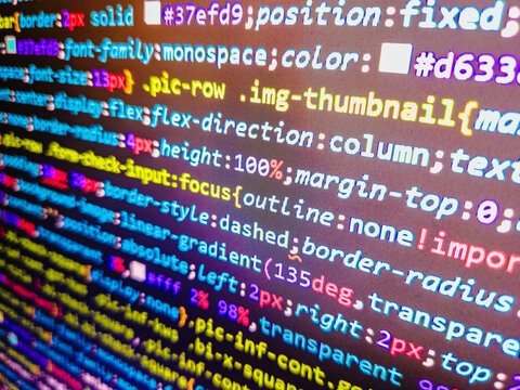 Programming Coding with editor colorful themes. Real software development code. Business and AI technology represent learning process. Abstract computer script source code. Blue background