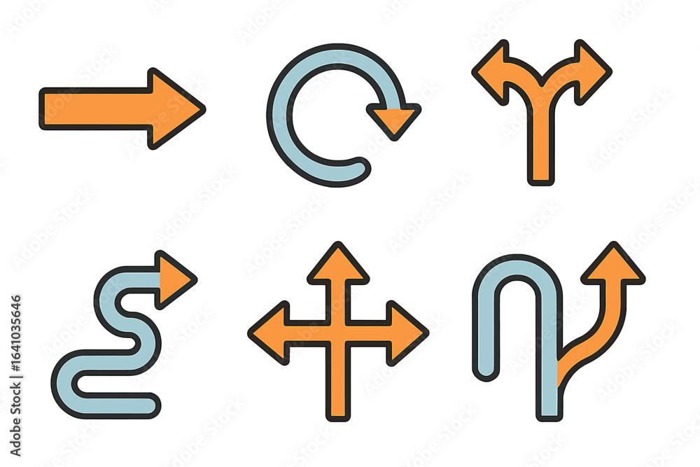 Poster directional symbols illustrating various navigation and movement concepts in a clear and colorful de