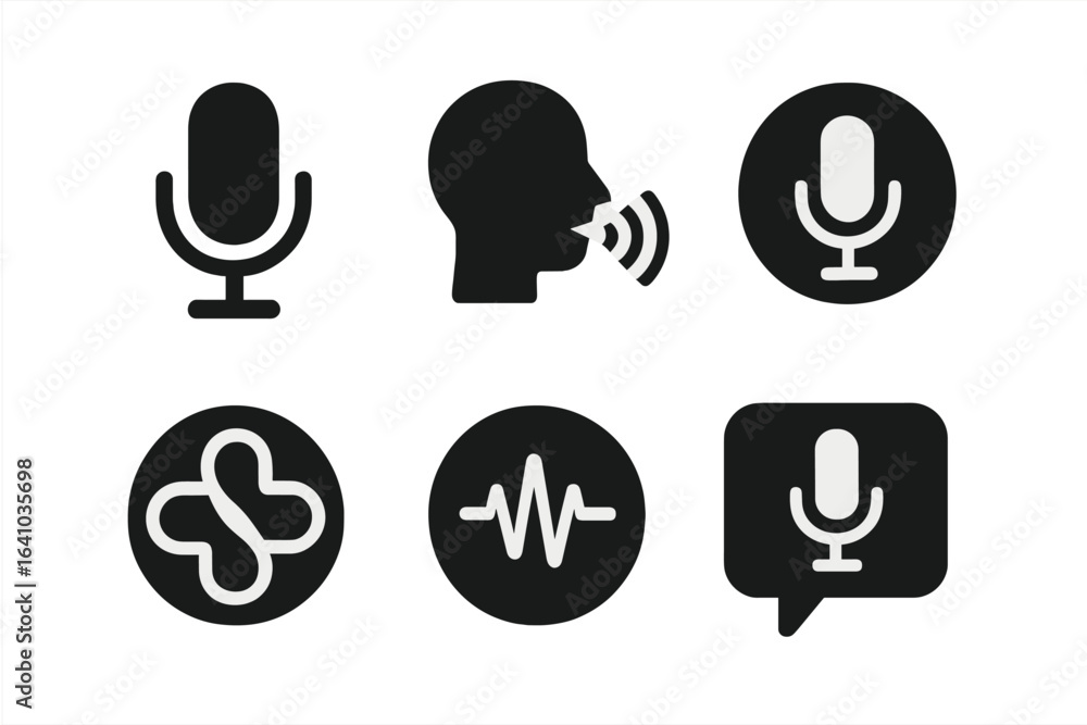 Poster icons representing speaking and audio concepts in a modern design for digital communication applicat