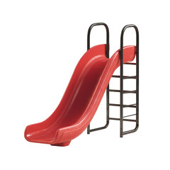 Red plastic playground slide isolated on transparent background