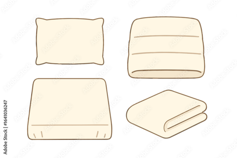 Poster different types of bedding essentials arranged on a light background for comfortable sleep setup