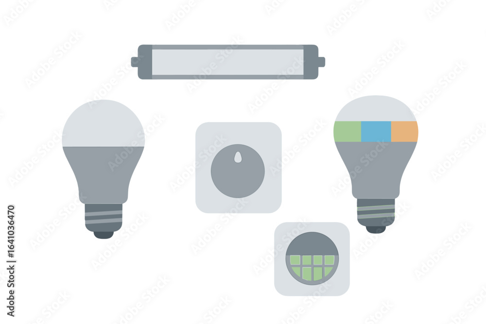 Poster smart lighting devices and controls displayed on a clean surface in a modern setting