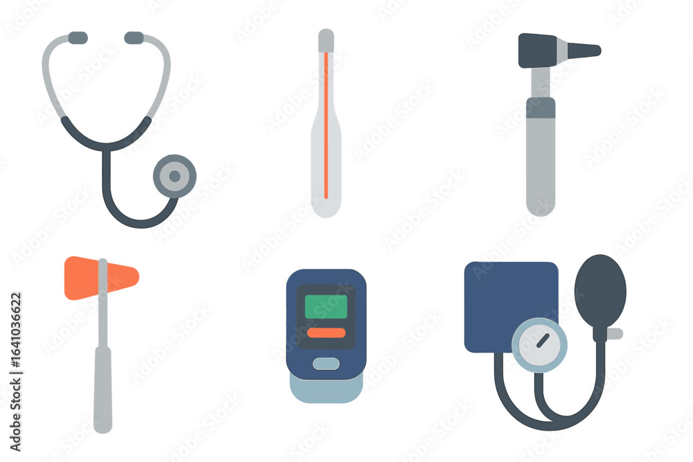 Poster medical instruments displayed on a white background representing healthcare tools and equipment for 