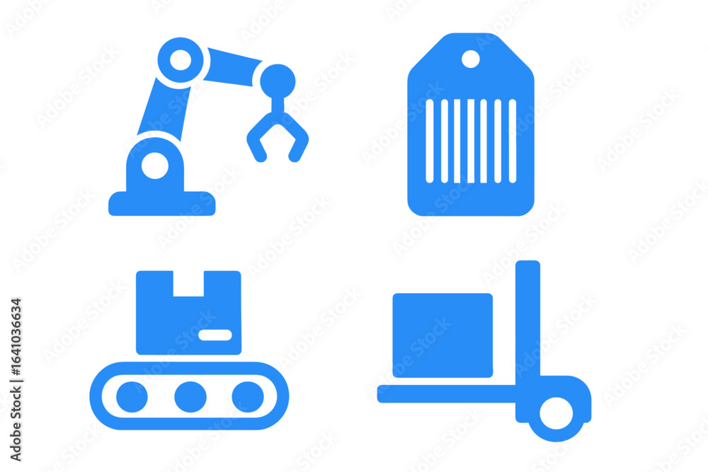 Poster modern automation tools used for efficient material handling and inventory management in warehouses