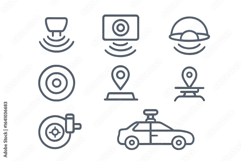 Poster surveillance technology and location tracking devices depicted in simple line art design