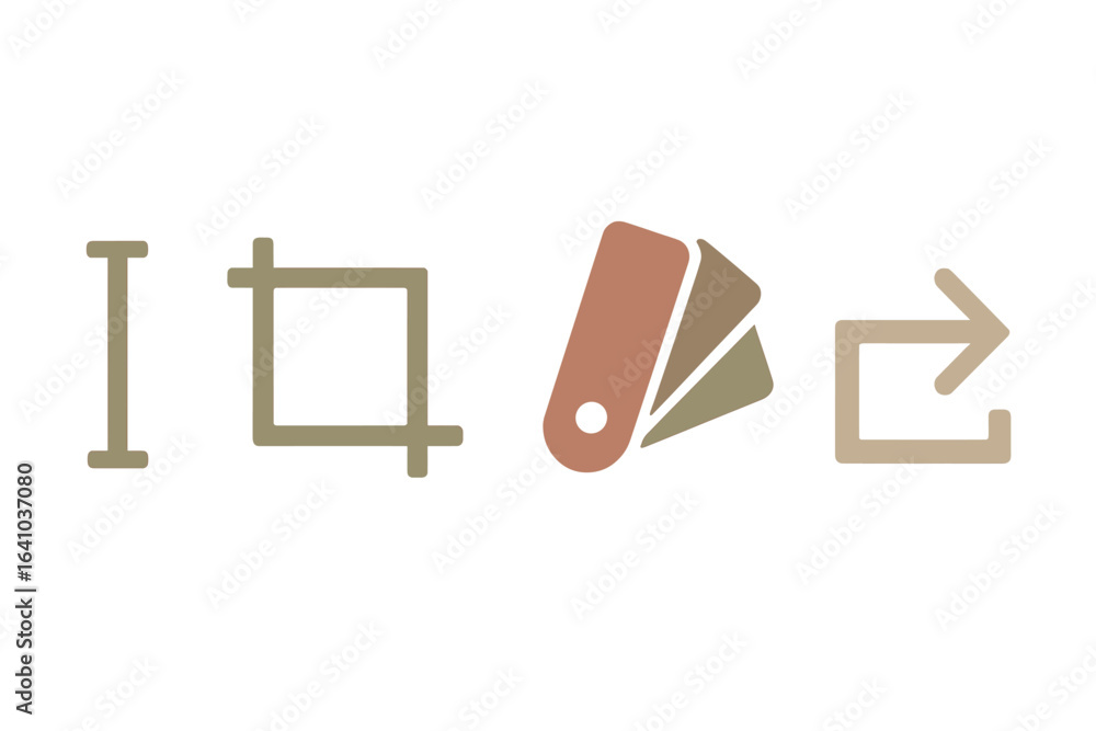 Poster icons representing graphic design tools for editing and color selection displayed against a neutral 